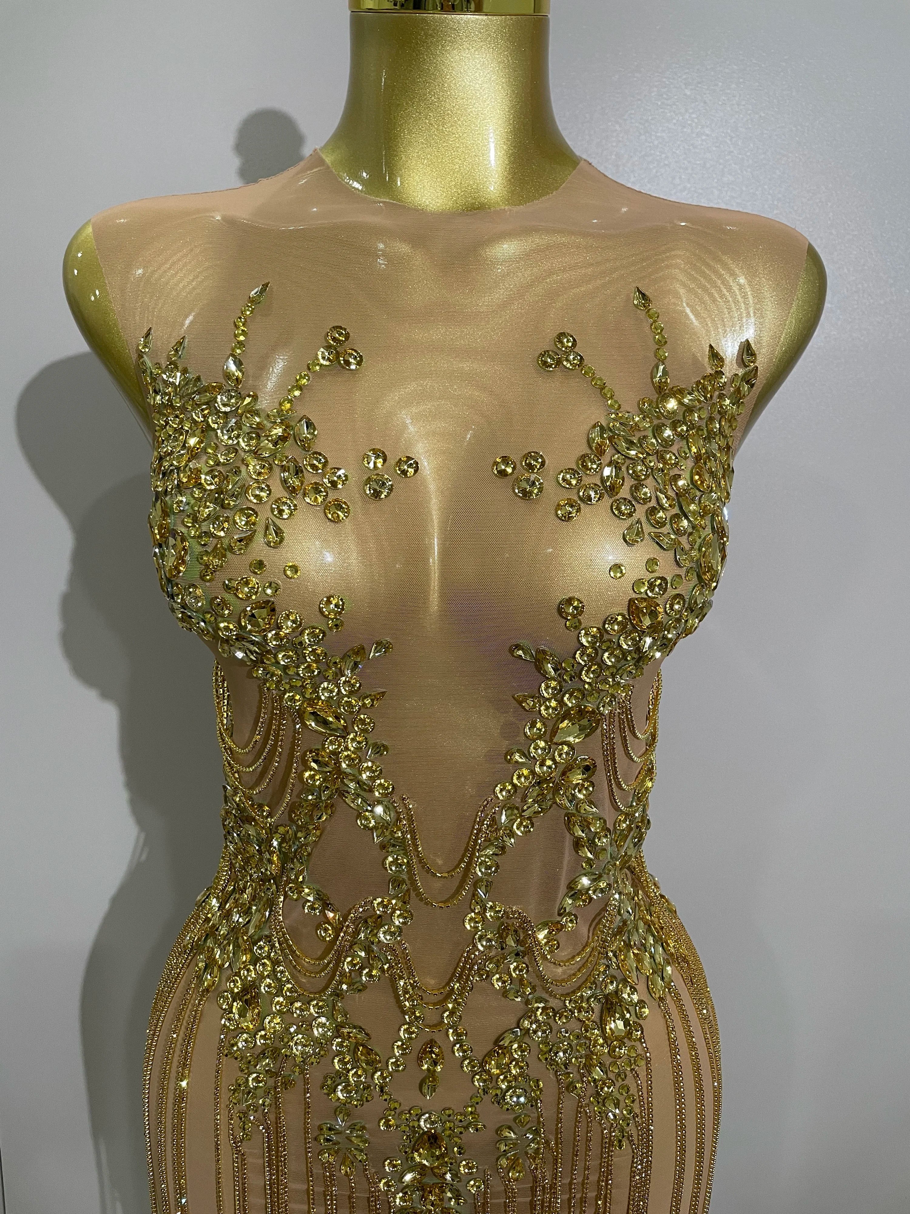 Luxury Sparkly Rhinestones Chain Sleeveless Mini Dress Women Sexy Performance Dance Nightclub Outfit Birthday Party Dress - Image 3