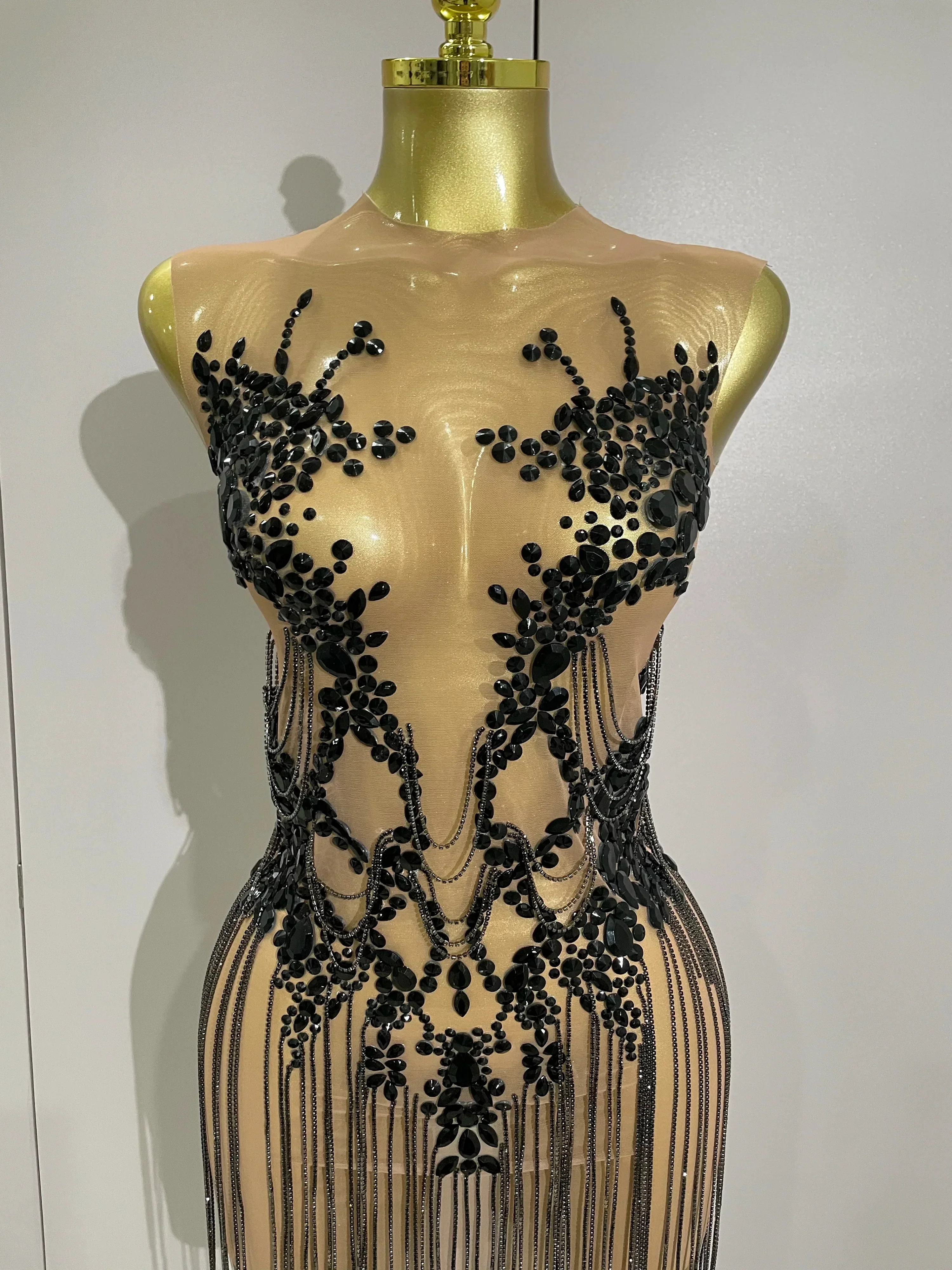 Luxury Sparkly Rhinestones Chain Sleeveless Mini Dress Women Sexy Performance Dance Nightclub Outfit Birthday Party Dress - Image 5