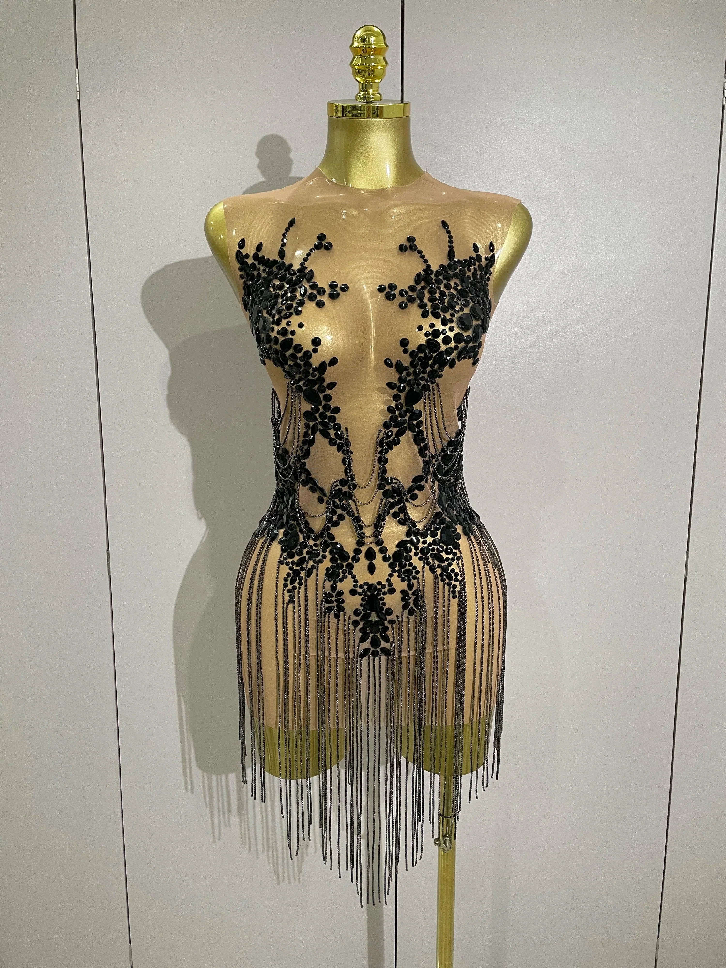 Luxury Sparkly Rhinestones Chain Sleeveless Mini Dress Women Sexy Performance Dance Nightclub Outfit Birthday Party Dress - Image 6