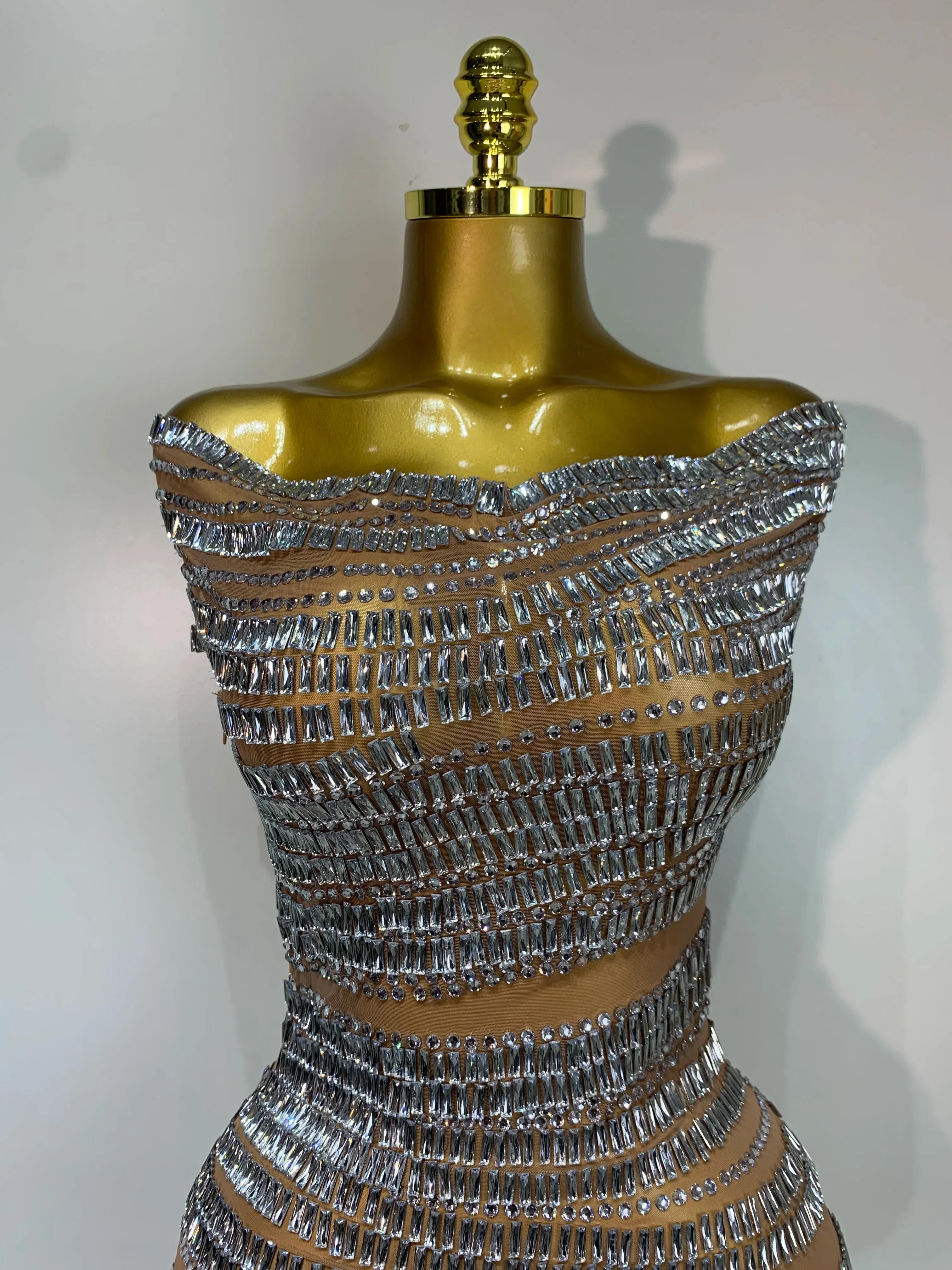 Luxury Sparkly Rhinestones Sexy Mesh Mini Dress Women Celebrate Birthday Evening Party Club Photo Shoot Dress Stage Outfit - Image 5