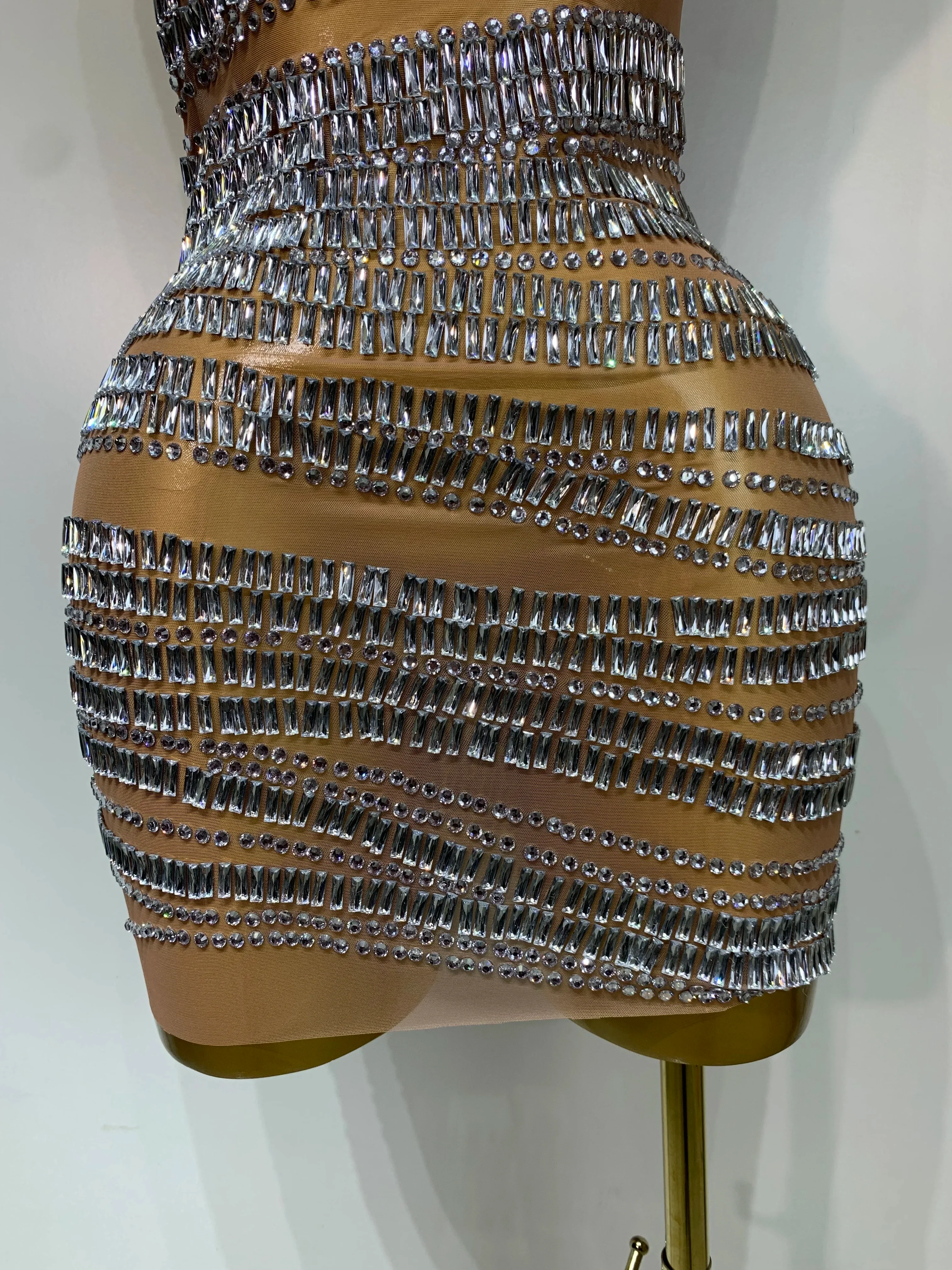 Luxury Sparkly Rhinestones Sexy Mesh Mini Dress Women Celebrate Birthday Evening Party Club Photo Shoot Dress Stage Outfit - Image 6