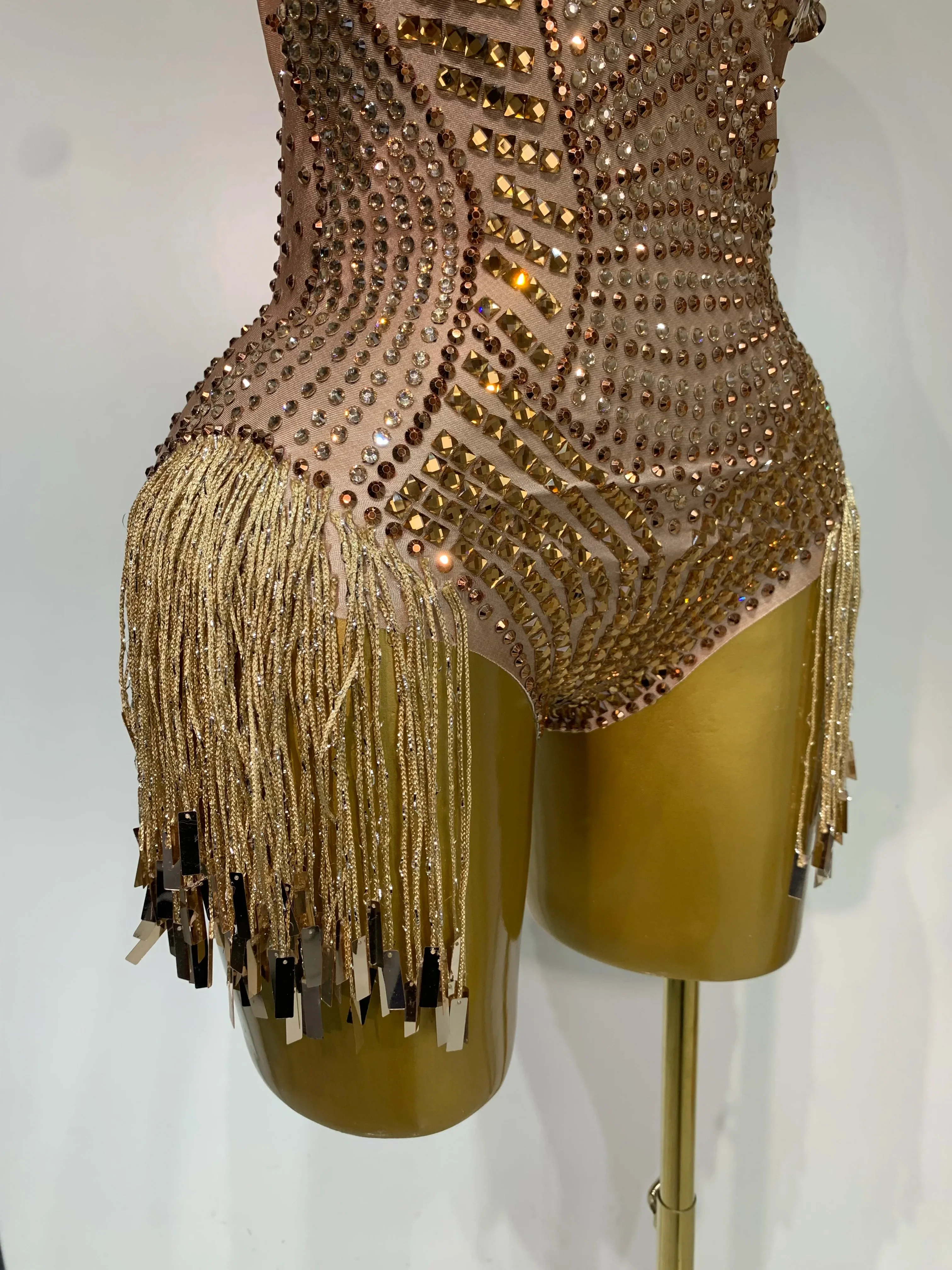 Luxury Sparkly Rhinestones Tassels Sequins Bodysuit Women Sexy Halter Backless Stage  Performance Costume Club Birthday Outfit - Image 6
