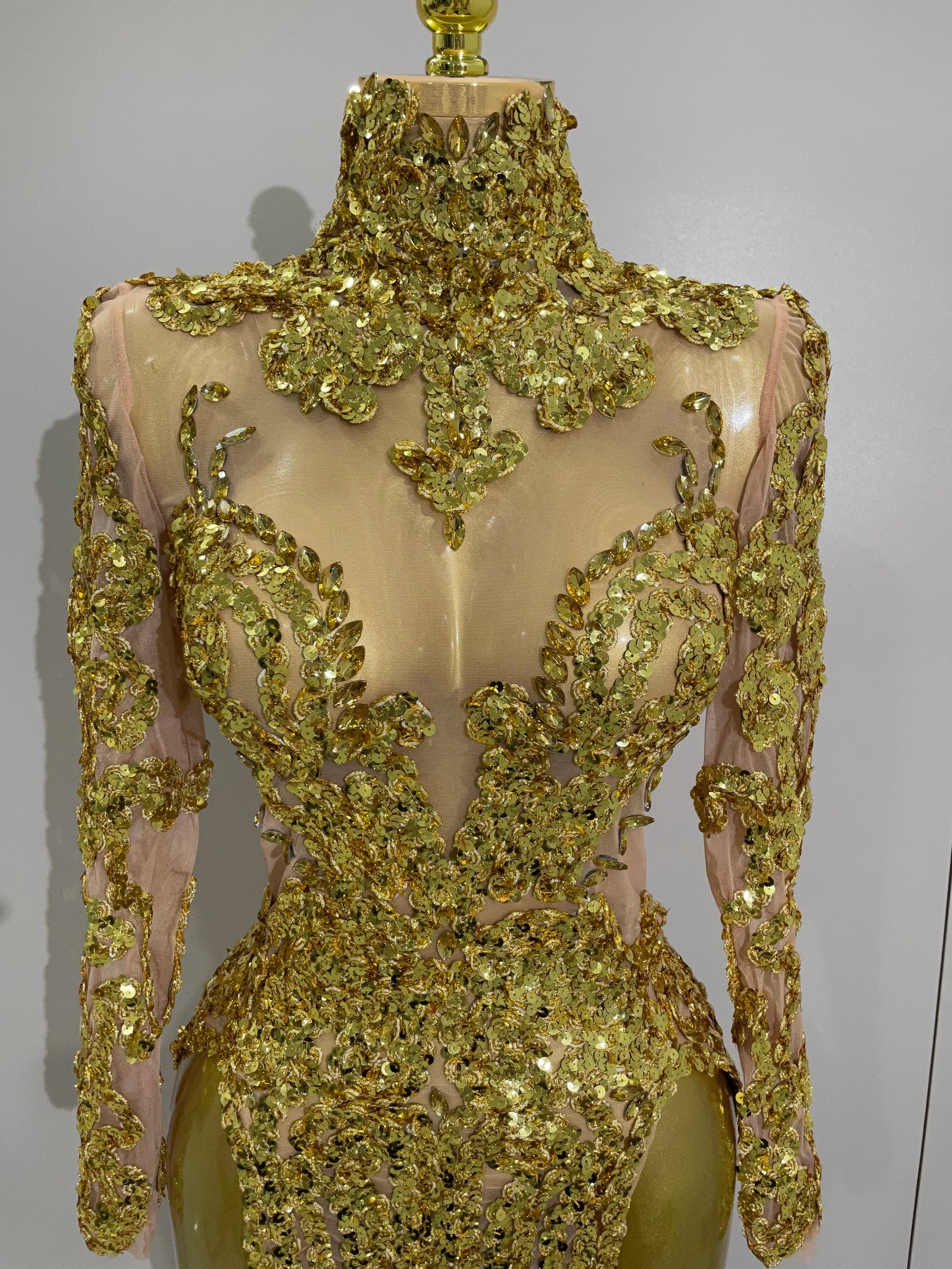 Luxury Sparkly Sequins Stretch Long Sleeve Mesh Mini Dress  Women Birthday Party Nightclub Dancer Stage Performance Costume - Image 3