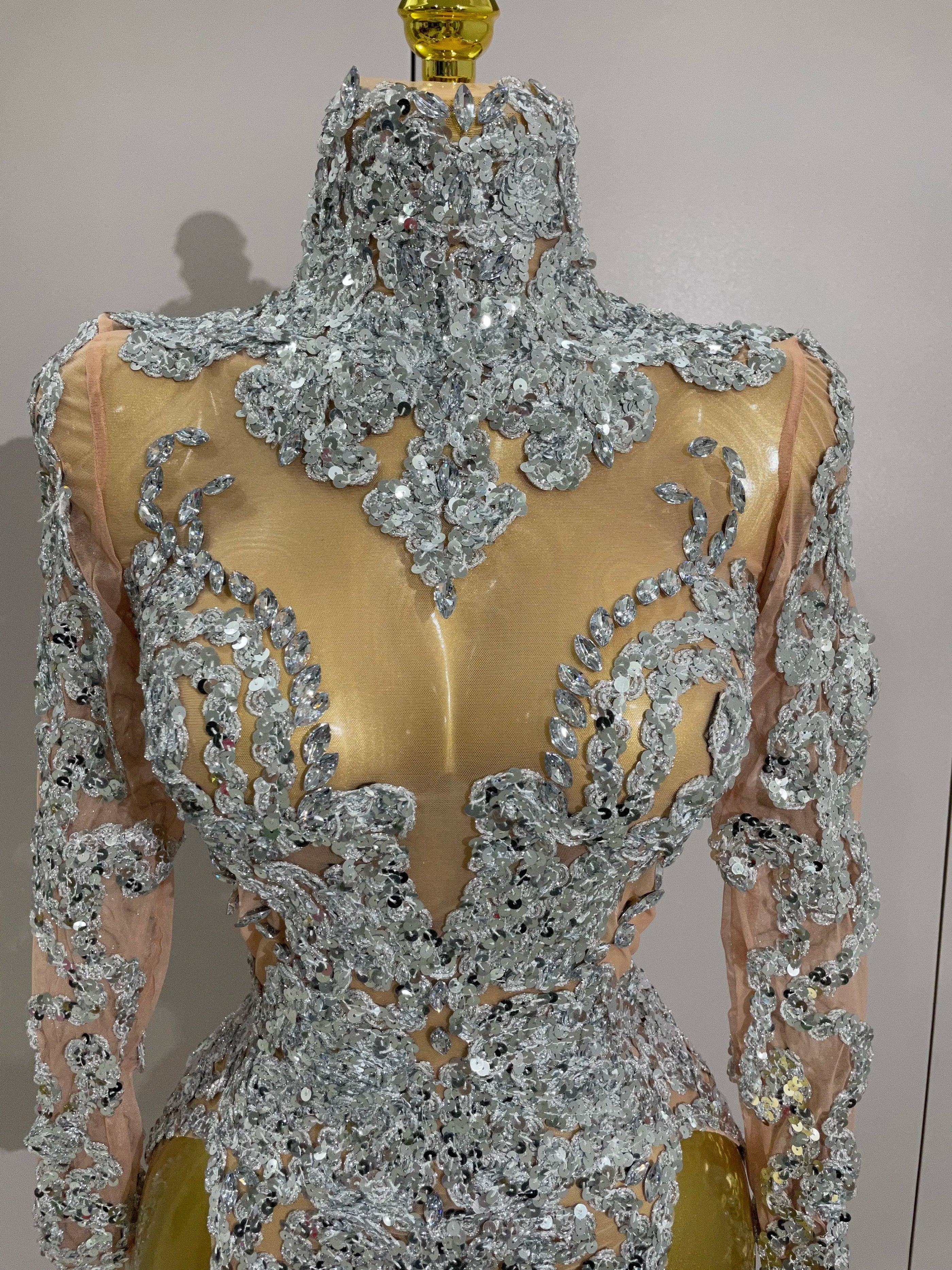 Luxury Sparkly Sequins Stretch Long Sleeve Mesh Mini Dress  Women Birthday Party Nightclub Dancer Stage Performance Costume - Image 5
