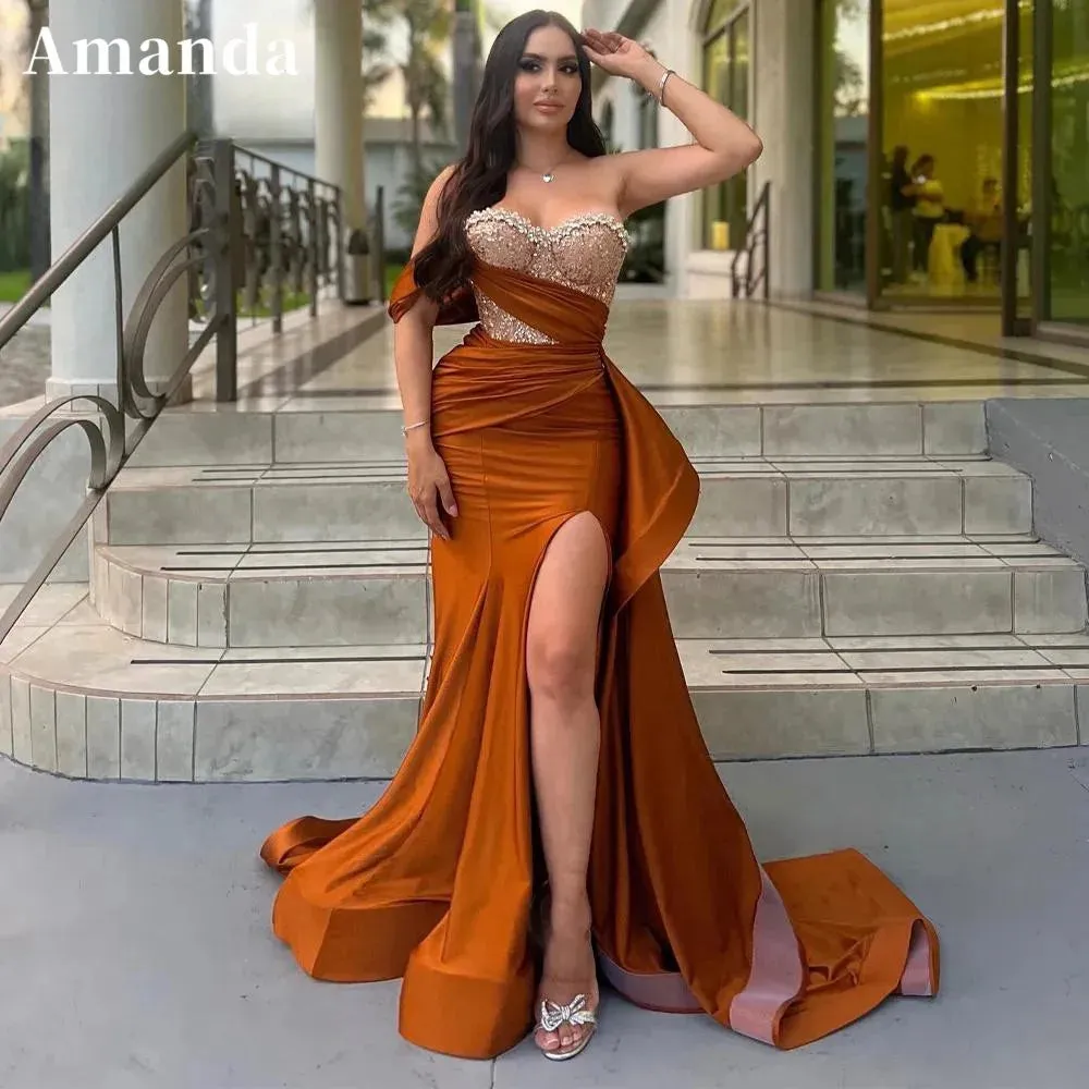 Luxury Strapless vestidos de noche Mermaid Satin Prom Dresses Elegant Sleeveless Glitter Floor-Length Formal Evening - Image 3