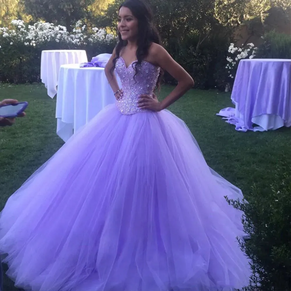 Luxury Tulle Ball Gown Quinceanera Dresses Long Beaded Crystals Sweetheart Lavender 15 Year Vestidos De 15 Anos Sweet 16 Dresses - Image 3