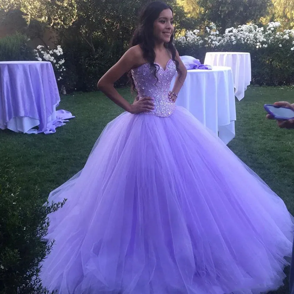 Luxury Tulle Ball Gown Quinceanera Dresses Long Beaded Crystals Sweetheart Lavender 15 Year Vestidos De 15 Anos Sweet 16 Dresses - Image 4