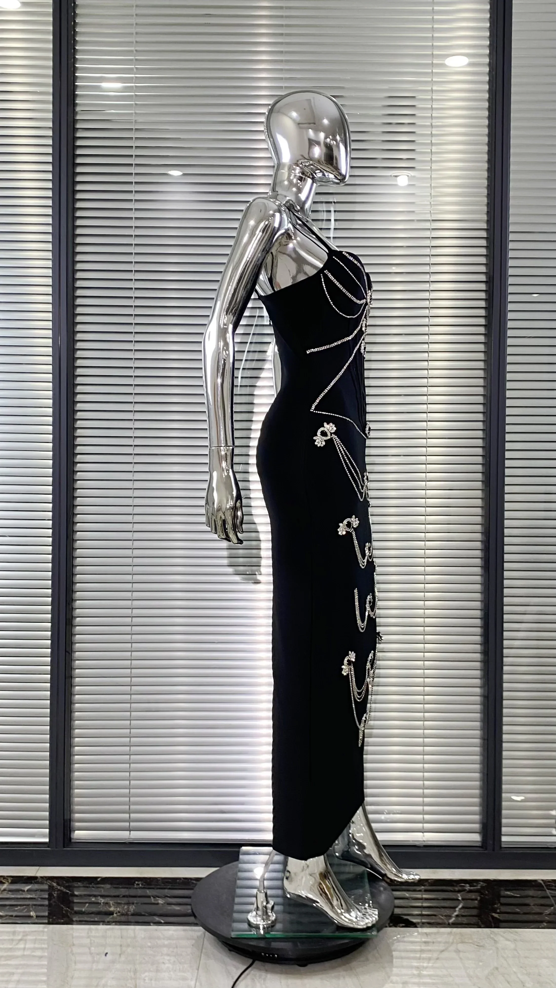 Luxury Woman Haute Couture Evening Dress Sparkling Diamonds Strapless Black Ankle Length Bandage Dress Birthday Party Outfit - Image 5