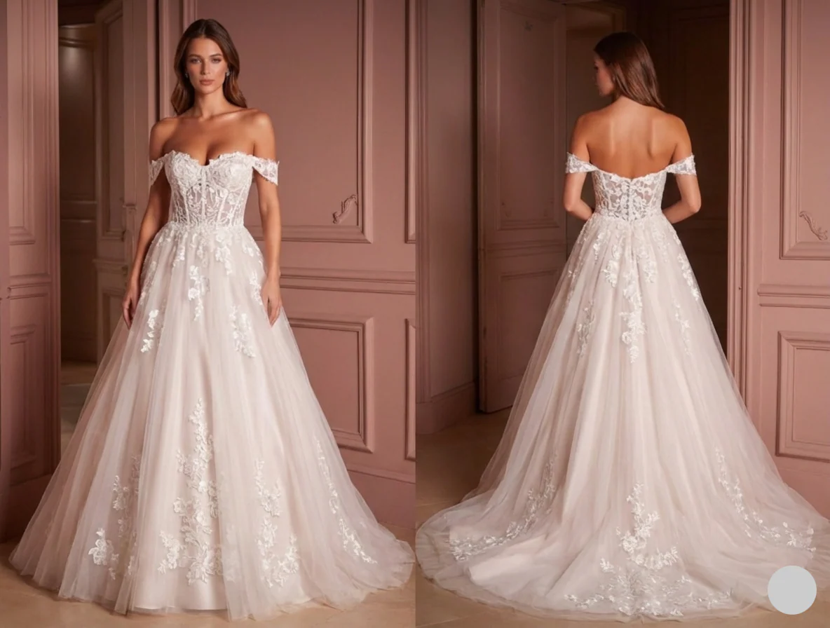 Off-Shoulder Wedding Dress Modern Princess Bridal Gown