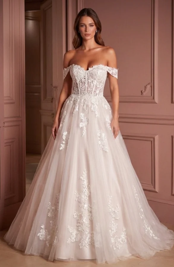 Off-Shoulder Wedding Dress Modern Princess Bridal Gown - Image 2