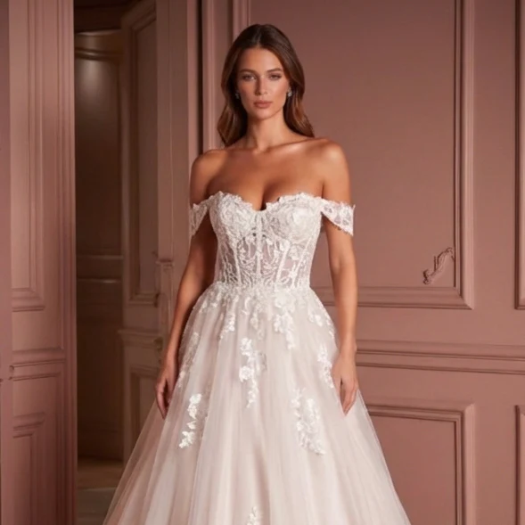 Off-Shoulder Wedding Dress Modern Princess Bridal Gown - Image 4