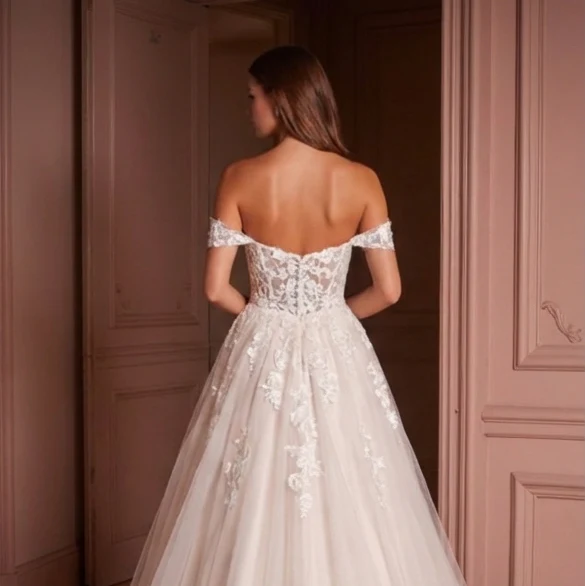 Off-Shoulder Wedding Dress Modern Princess Bridal Gown - Image 5