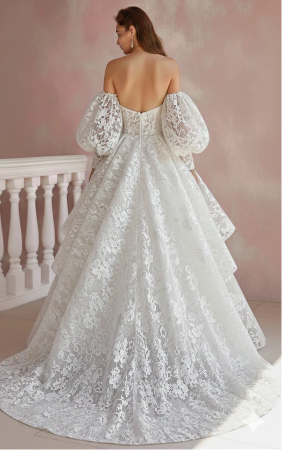 Long Flutter Sleeve Wedding Dress Boho Lace Bridal Gown - Image 3