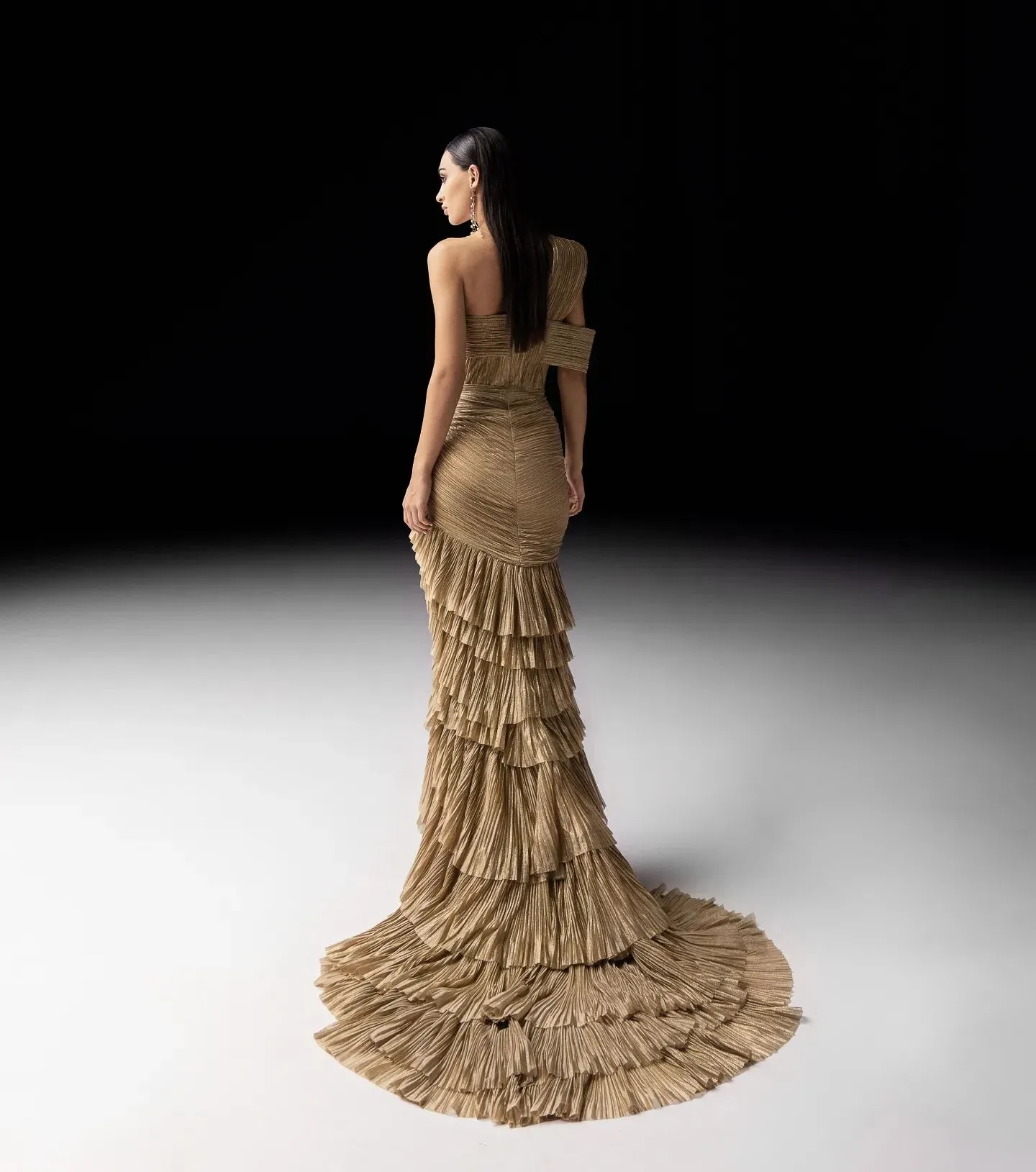 Mermaid Tulle Prom Dresses One Shoulder Pleated Side Slit Tiered Evening Gown Formal Women Occasion Party Dresses - Image 3