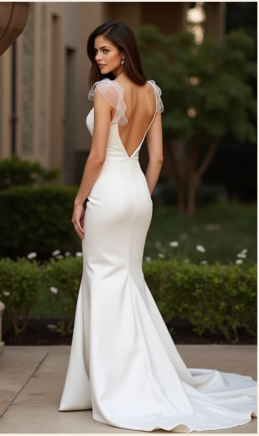 White Mermaid Wedding Dress with a Dramatic Back for a Bold Bridal Statement - Image 3