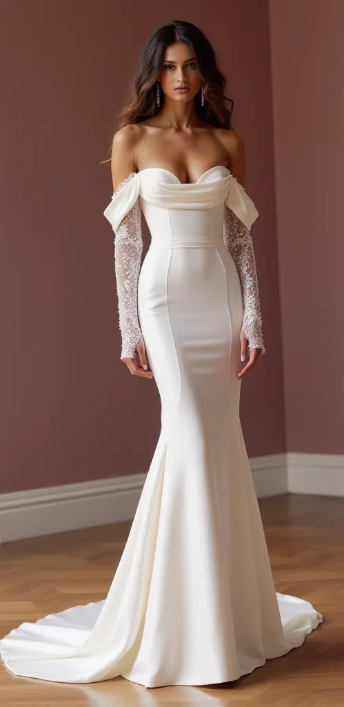 Mermaid Wedding Dress with Elegant Sleeves for a Sophisticated Look - Image 2