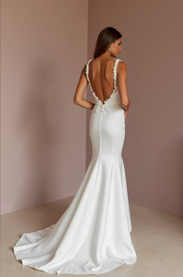 White Mermaid Wedding Dress with an Illusion Back for a Subtle Sexy Touch - Image 3