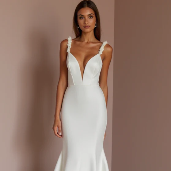 White Mermaid Wedding Dress with an Illusion Back for a Subtle Sexy Touch - Image 4