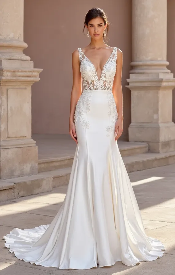 Mermaid Wedding Gown with a Deep V-Neckline for a Bold Bridal Look - Image 2