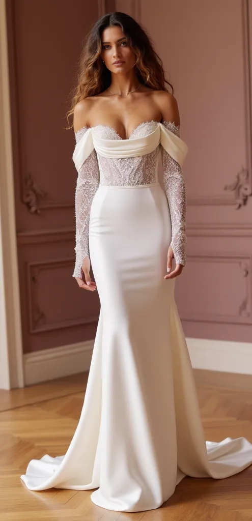 Mermaid Wedding Gown with Lace Accents for a Classic Bridal Look - Image 2
