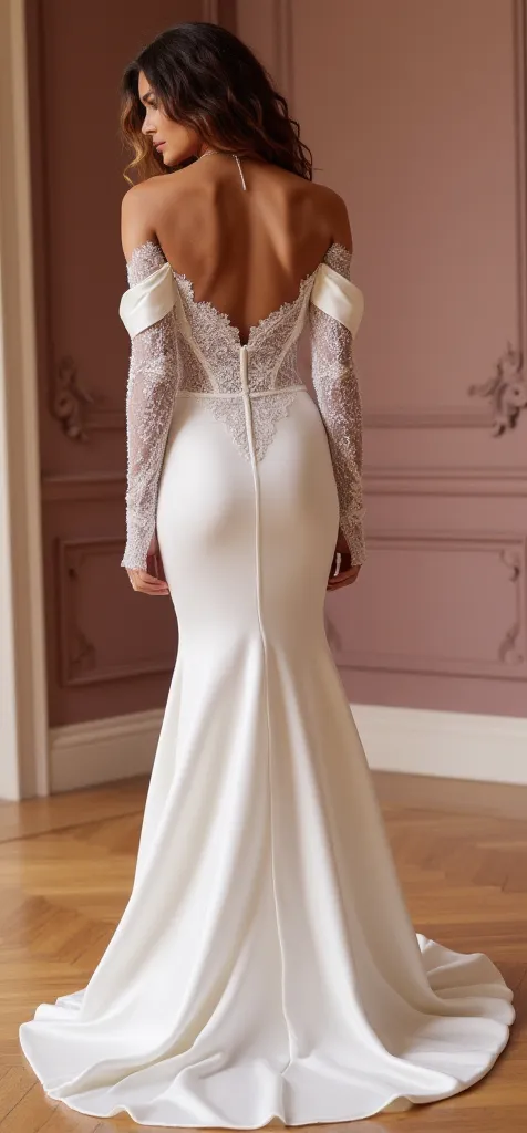 Mermaid Wedding Gown with Lace Accents for a Classic Bridal Look - Image 3