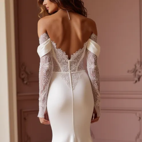 Mermaid Wedding Gown with Lace Accents for a Classic Bridal Look - Image 5
