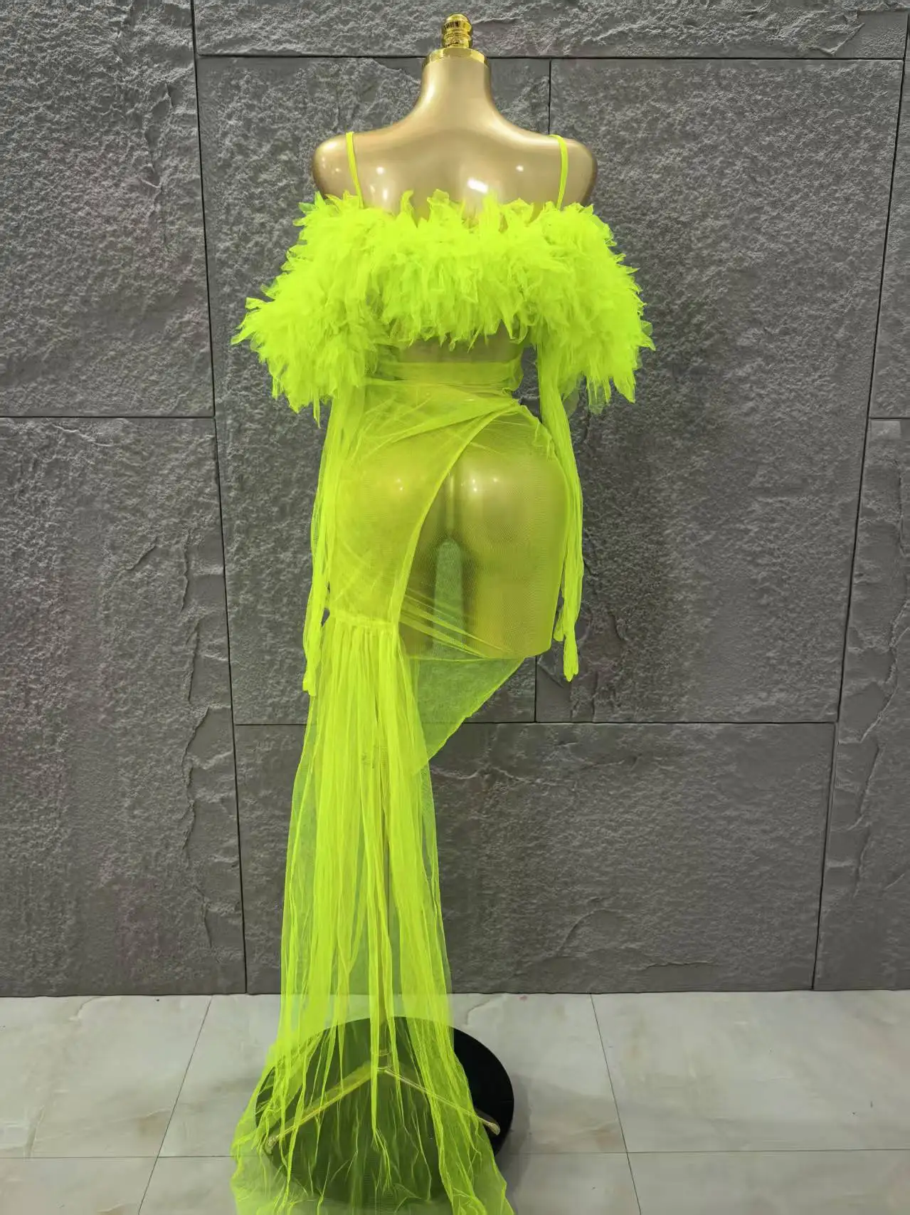 Mesh Ruffles Sexy See Through Bodycon Mini Dress Gloves Celebrate Nightclub Party Birthday Fashion Photo Shoot Wear - Image 4