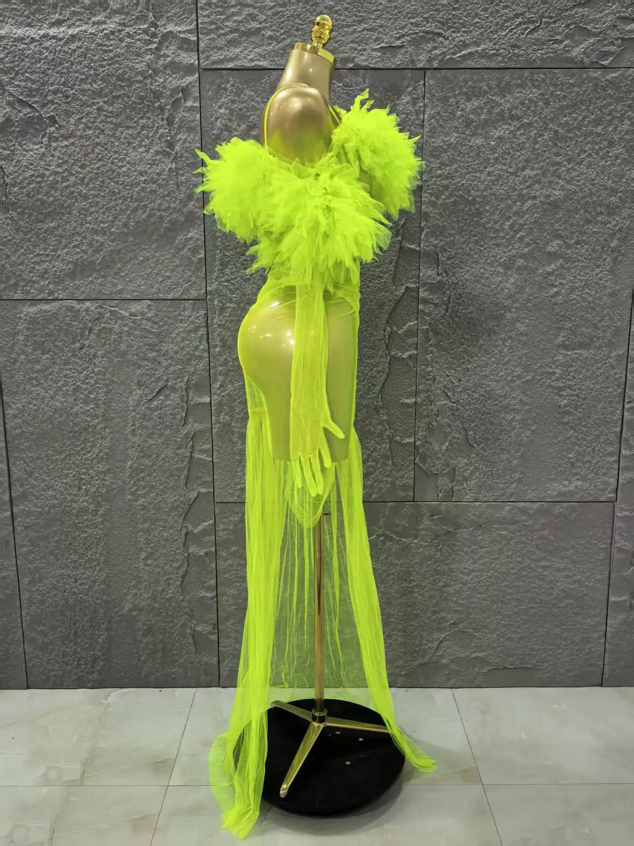 Mesh Ruffles Sexy See Through Bodycon Mini Dress Gloves Celebrate Nightclub Party Birthday Fashion Photo Shoot Wear - Image 5