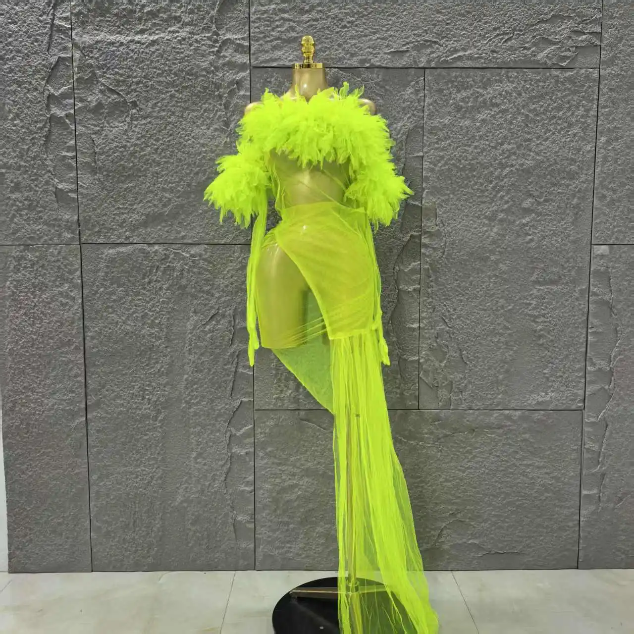 Mesh Ruffles Sexy See Through Bodycon Mini Dress Gloves Celebrate Nightclub Party Birthday Fashion Photo Shoot Wear - Image 6