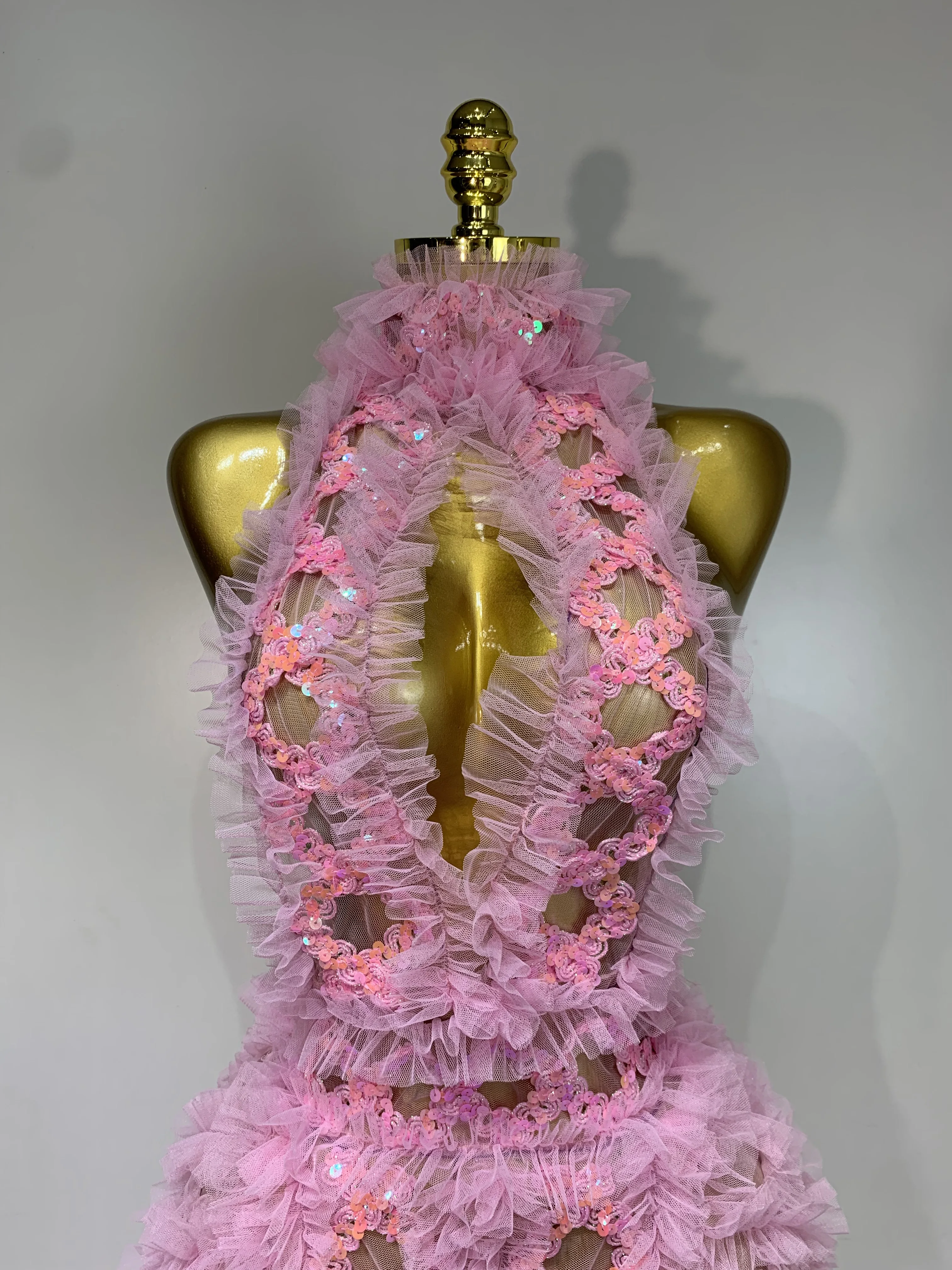 Mesh Sequins Sexy Backless Halter See Through Dress  Birthday Evening Party Prom Nightclub Singer Stage Performance Costume - Image 5