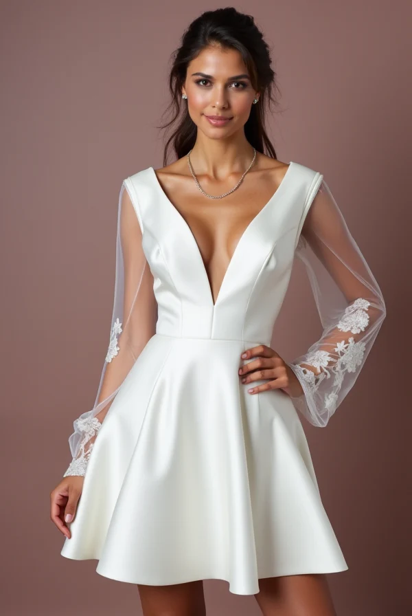 Mini Short Wedding Dress with Elegant Details for a Glamorous Look - Image 2