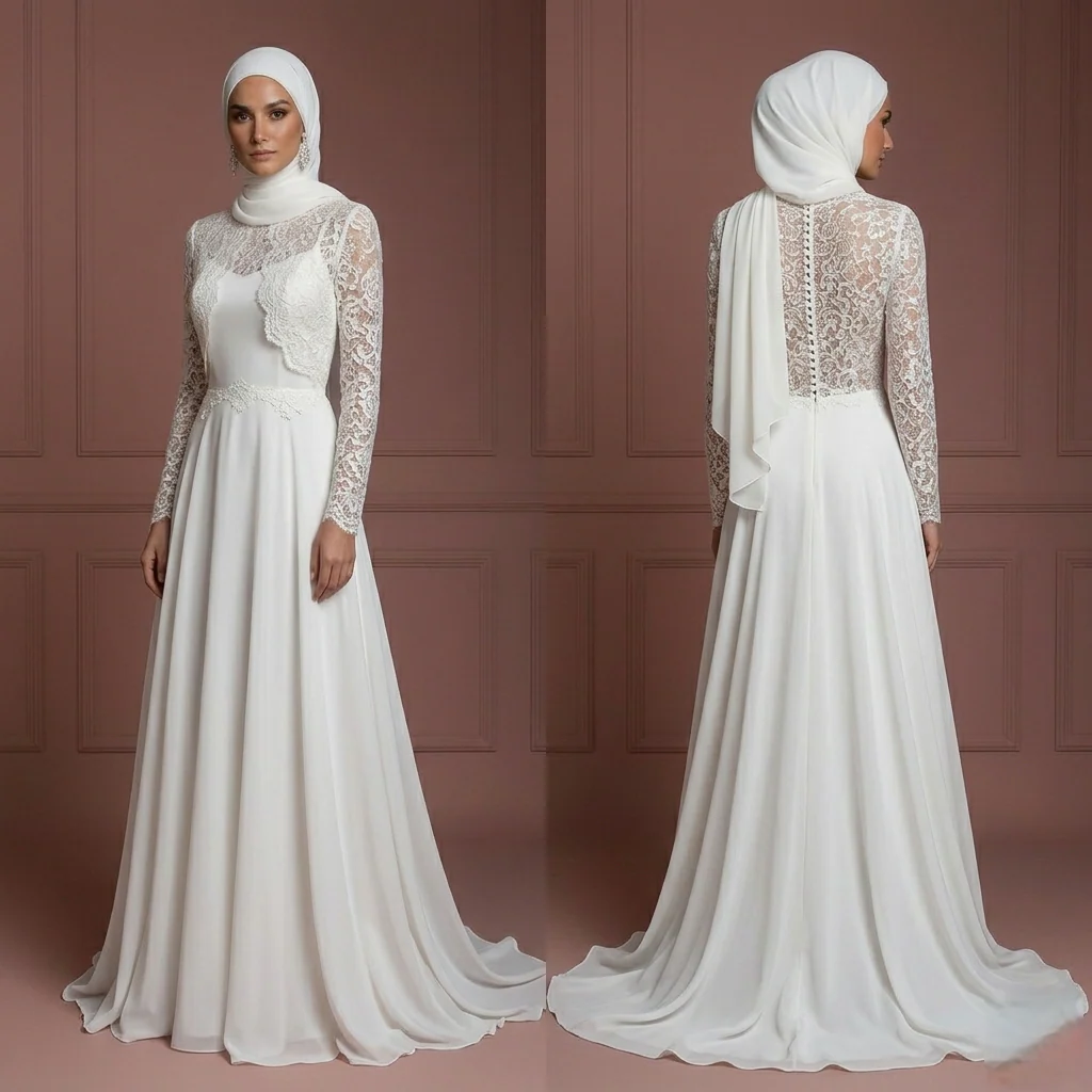 Minimalist Chiffon Hijab Wedding Dress – Elegant Muslim Styles