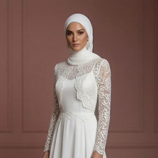Minimalist Chiffon Hijab Wedding Dress – Elegant Muslim Styles - Image 4