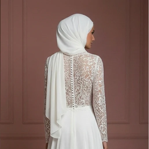 Minimalist Chiffon Hijab Wedding Dress – Elegant Muslim Styles - Image 5