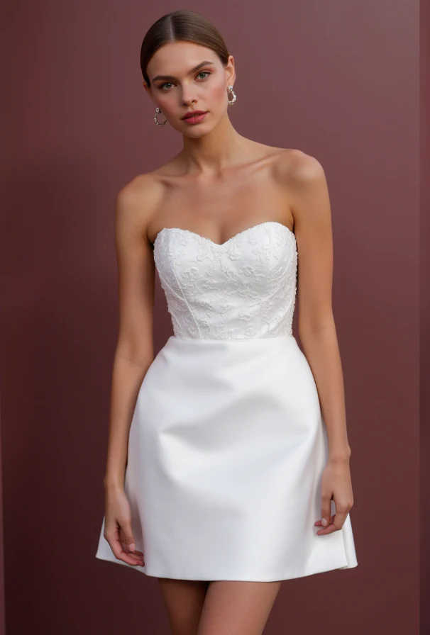Minimalist Short Wedding Dress and Mini Dress with Clean Lines for a Sleek Look - Image 2