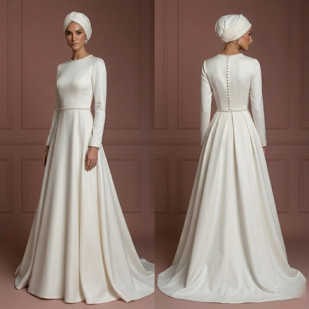 Minimalist Silk A-Line – Modest Muslim Wedding Dress for Nikah
