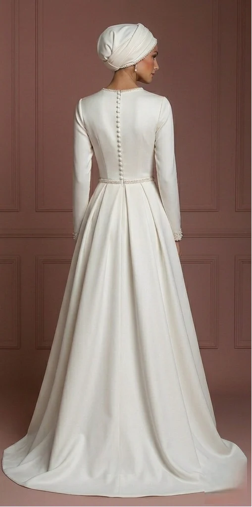 Minimalist Silk A-Line – Modest Muslim Wedding Dress for Nikah - Image 3