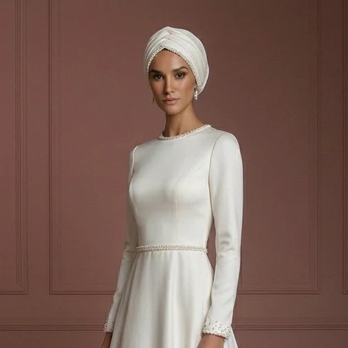 Minimalist Silk A-Line – Modest Muslim Wedding Dress for Nikah - Image 4