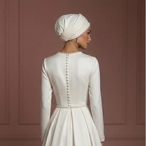 Minimalist Silk A-Line – Modest Muslim Wedding Dress for Nikah - Image 5