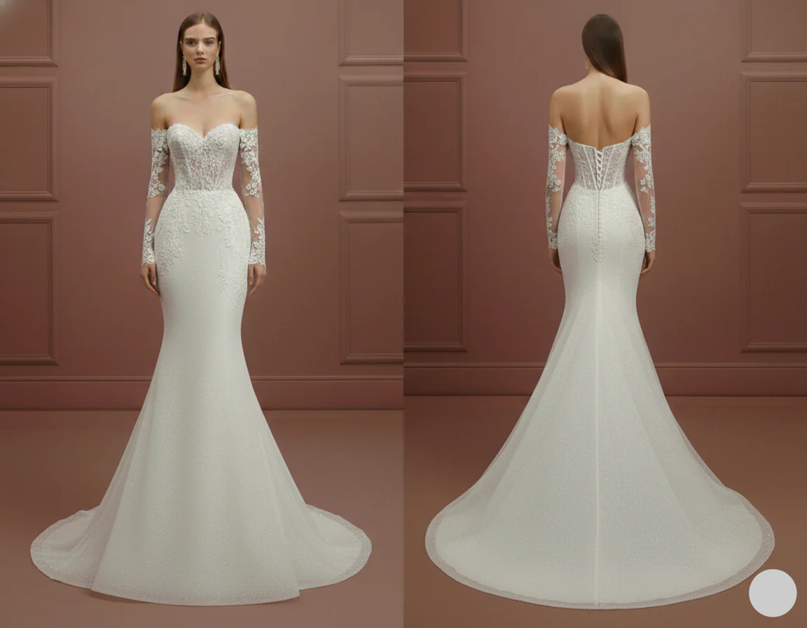 Stretch Crepe Sleeve Wedding Dress Long Simple Bodycon Gown