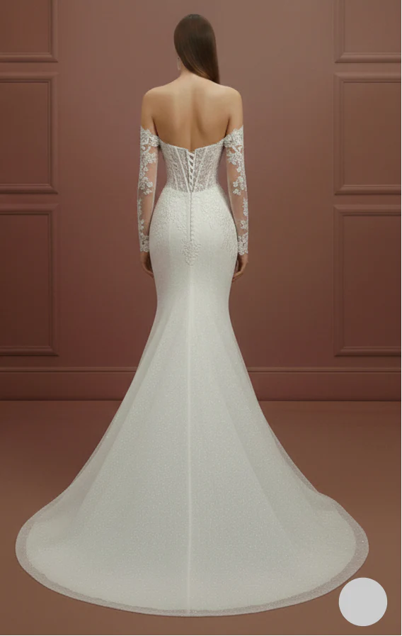 Stretch Crepe Sleeve Wedding Dress Long Simple Bodycon Gown - Image 3