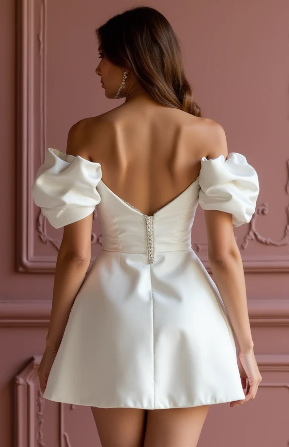 Minimalist White Mini Short Wedding Dress with a Sleek Silhouette for a Contemporary Bridal Style - Image 3