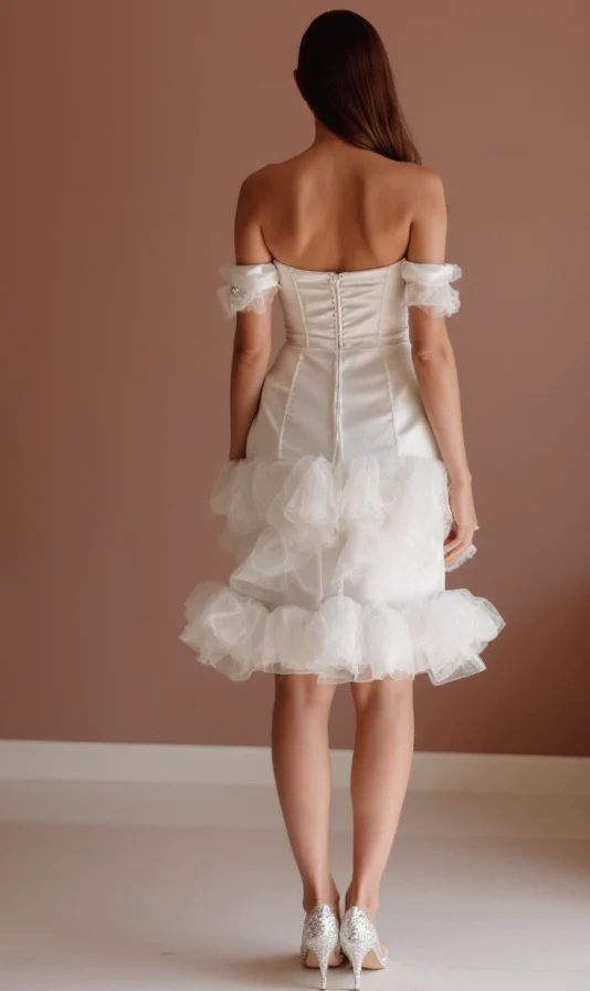 Minimalist White Mini Short Wedding Dress with Simple Straps for an Effortless Look - Image 3
