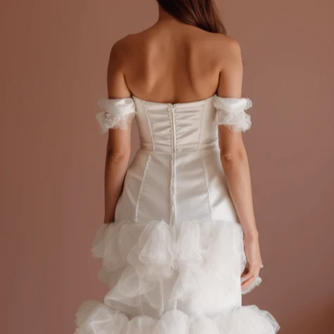 Minimalist White Mini Short Wedding Dress with Simple Straps for an Effortless Look - Image 5