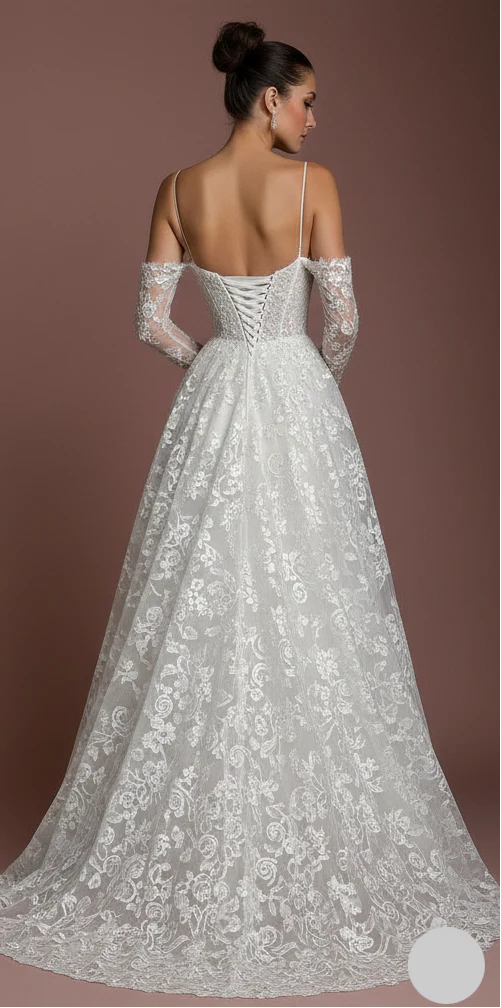 Champagne Lace Wedding Dress Vintage Long Aesthetic Romantic - Image 3