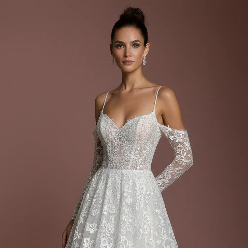 Champagne Lace Wedding Dress Vintage Long Aesthetic Romantic - Image 4
