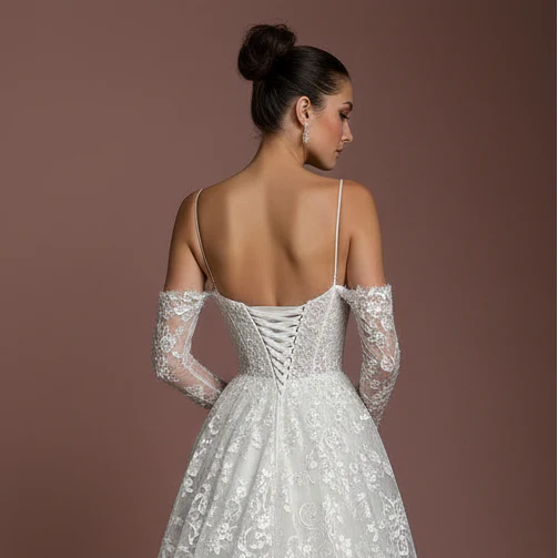 Champagne Lace Wedding Dress Vintage Long Aesthetic Romantic - Image 5