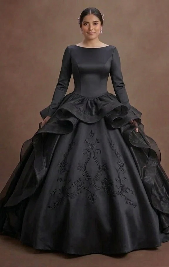 Modern Black Quinceañera Dress Silk Minimalist Design - Image 2