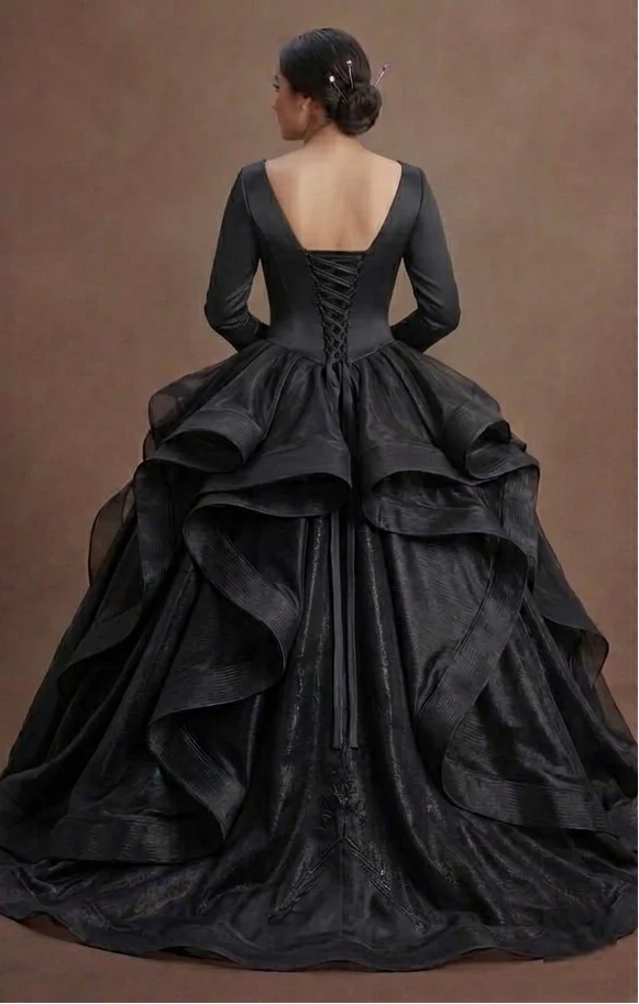 Modern Black Quinceañera Dress Silk Minimalist Design - Image 3