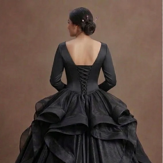 Modern Black Quinceañera Dress Silk Minimalist Design - Image 5